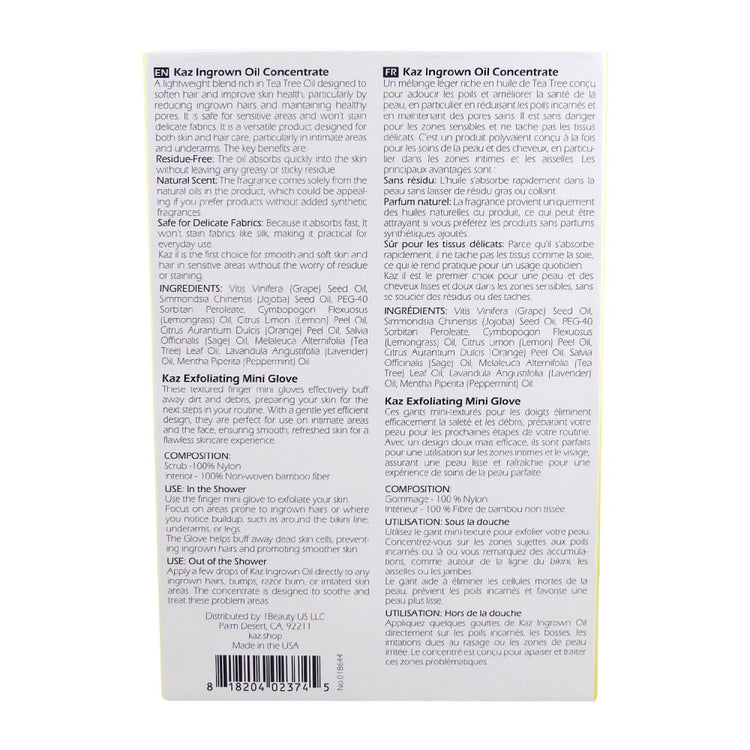 KAZ NATURAL INGROWN HAIR KIT OIL & MINI GLOVE