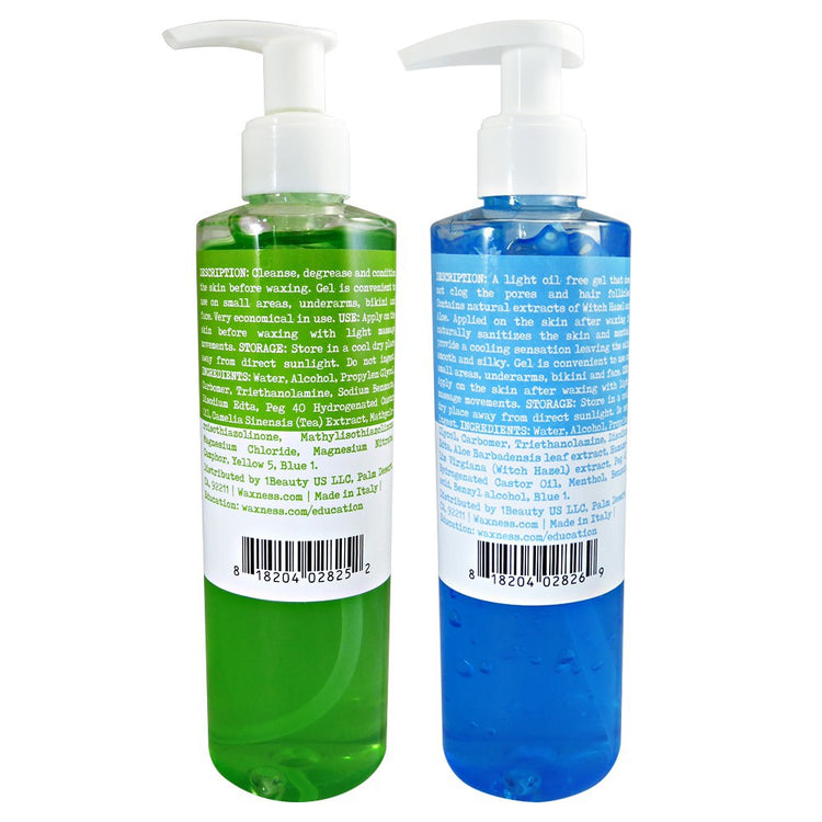 Waxness Pre Post Waxing Gel Kit with Green Tea and Camphor Pre Gel and Menthol Cooling Gel 2 X 8.45 fl oz / 250 ml