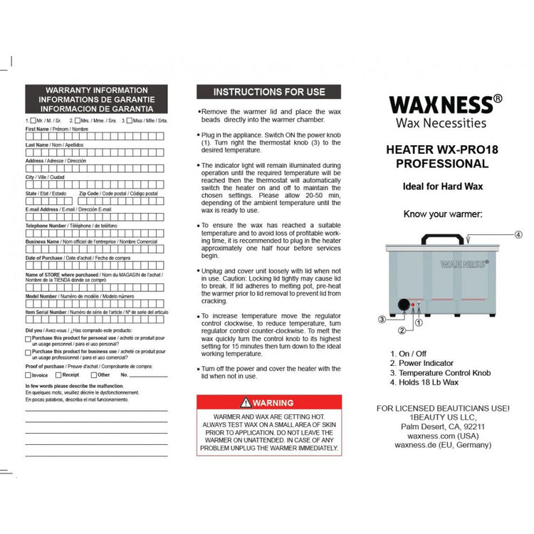 WAXNESS X-LARGE PROFESSIONAL WAX WARMER 18LBS
