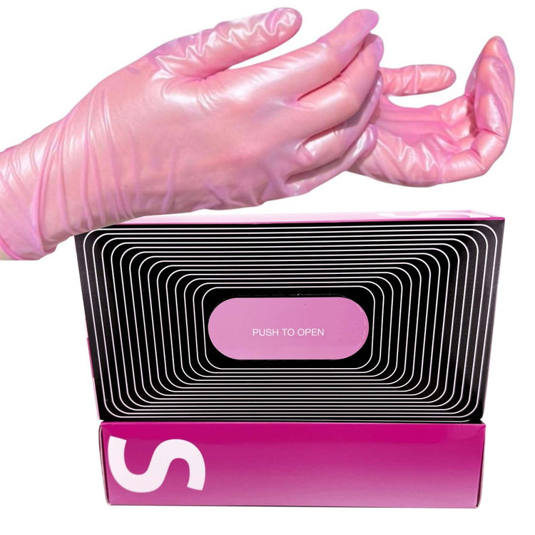 Waxness Cosmetology Nitrile Gloves Shimmery Pink Frost, 100 pcs / box