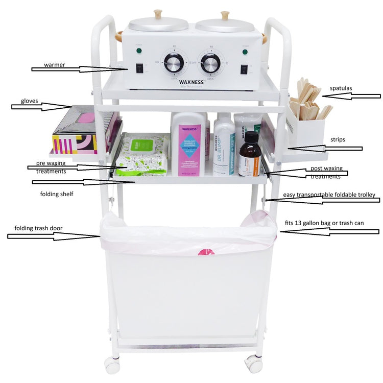 Waxness Foldable Waxing Trolley Fully Equipped with Warmer and Supplies